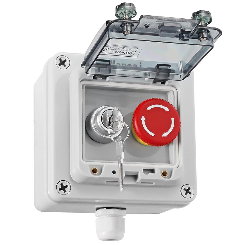 Manesi IP67 Outdoor Waterproof Button Switch Box Emergency Stop Button Switch,Key Button Switch with Protective Cover Anti-Misoperation Switch - Image 1